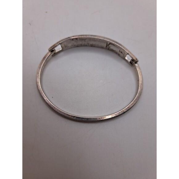 Vtg Silver Tone Cuff Bracelet Natural Stone Inlay Checkered Purple & Green - Picture 3 of 6